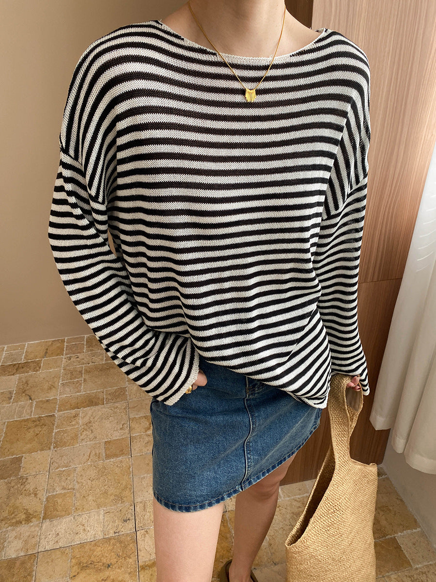 Linen-Blend Relaxed Knit Shirt Blouses