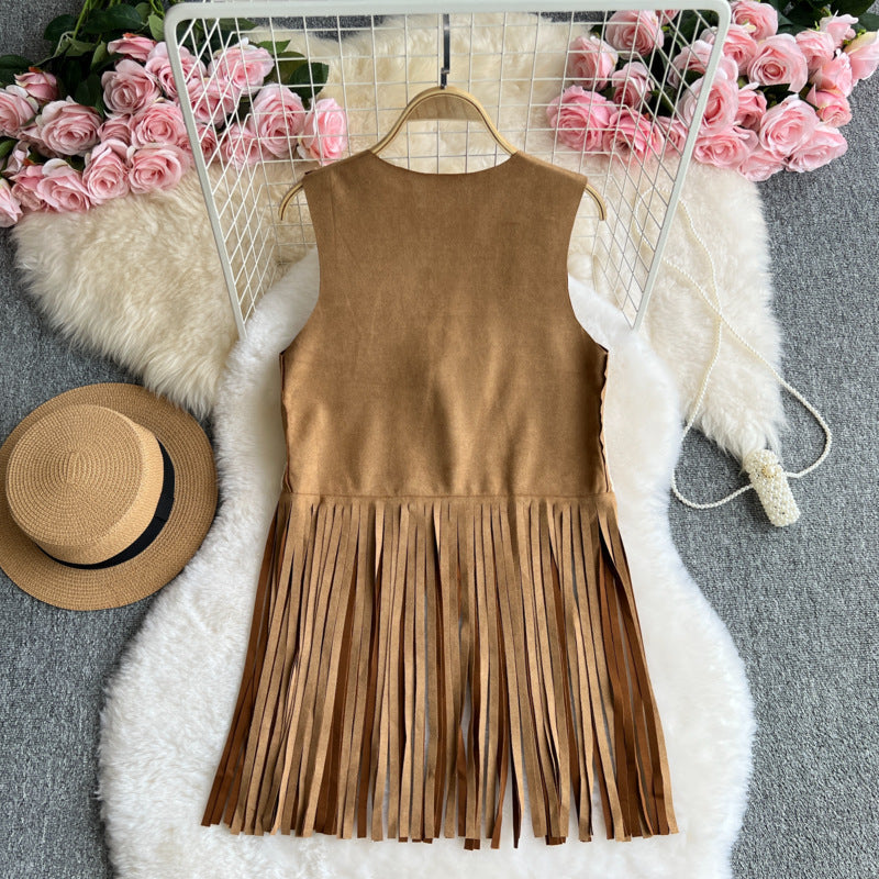 Bohemian Vintage Vest – Embroidered Floral Long Fringe Open Front Cardigan