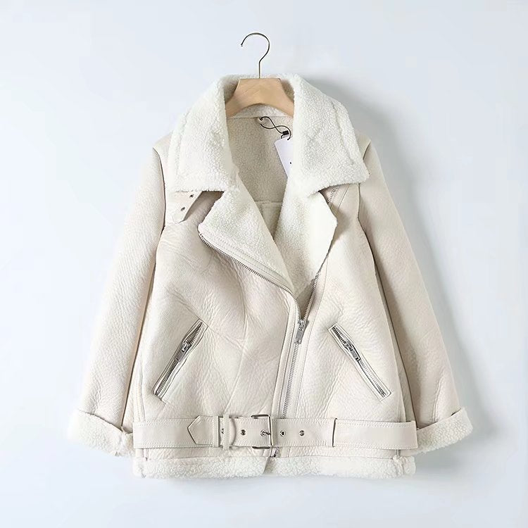 Fashion Winter Pu Leather with Fur Motorcycle Jacket Coats