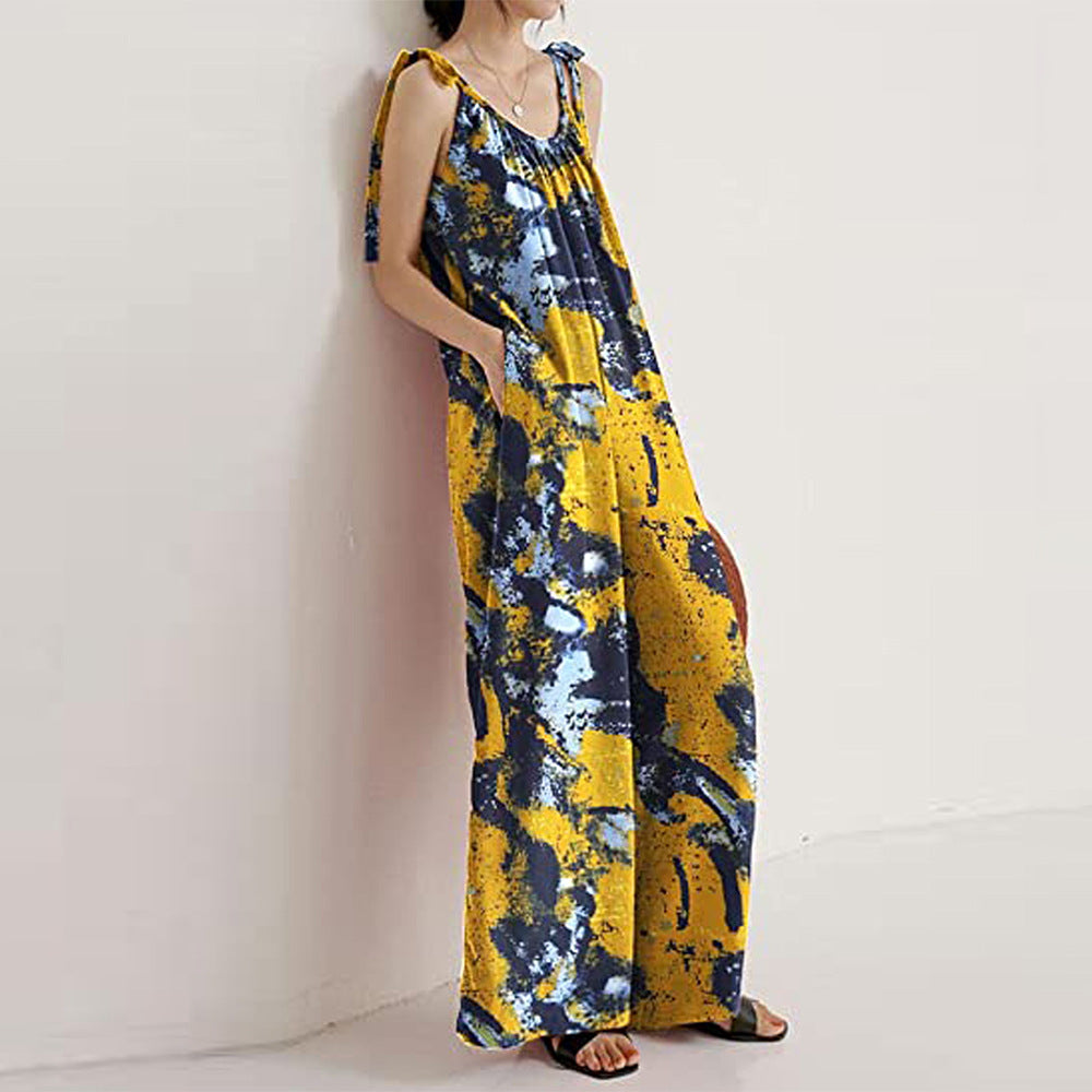 Casual Floral Print Summer Long Jumpsuits