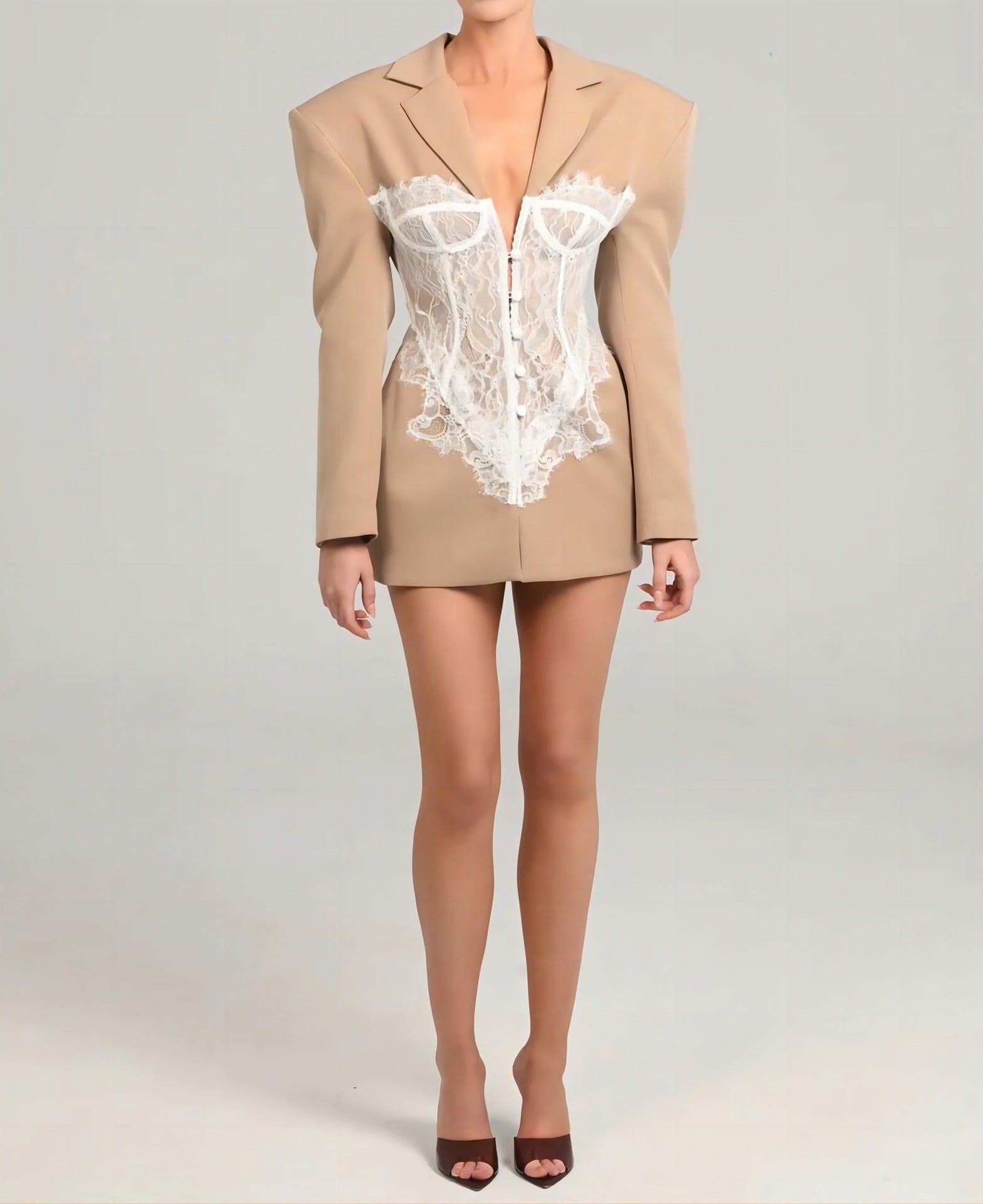 Designed Lace Panel Slim-Fit Blazer for Women – Sexy & Stylish Tailored Waist Jacket