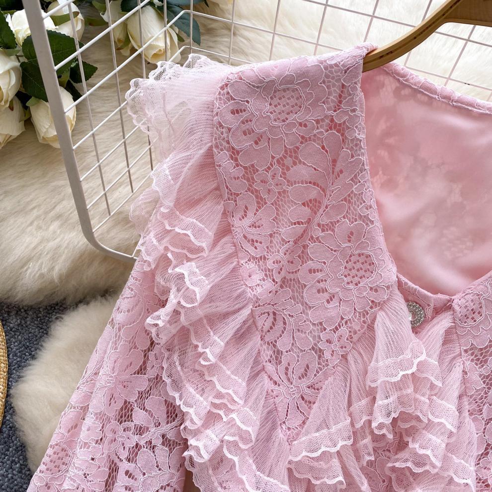 Lace Patchwork Lantern Sleeve Blouse