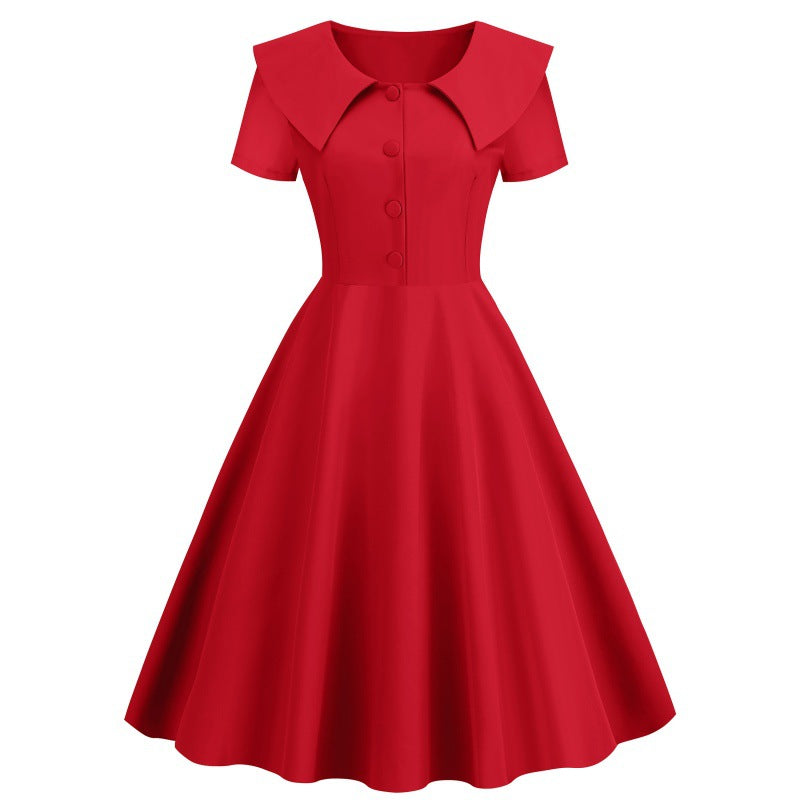 Women's Summer Party Dress with Notch Lapel and Flared Hem