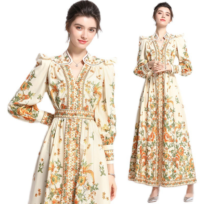 Vintage Designed V Neck Hand Made Long Sleeves Dresses