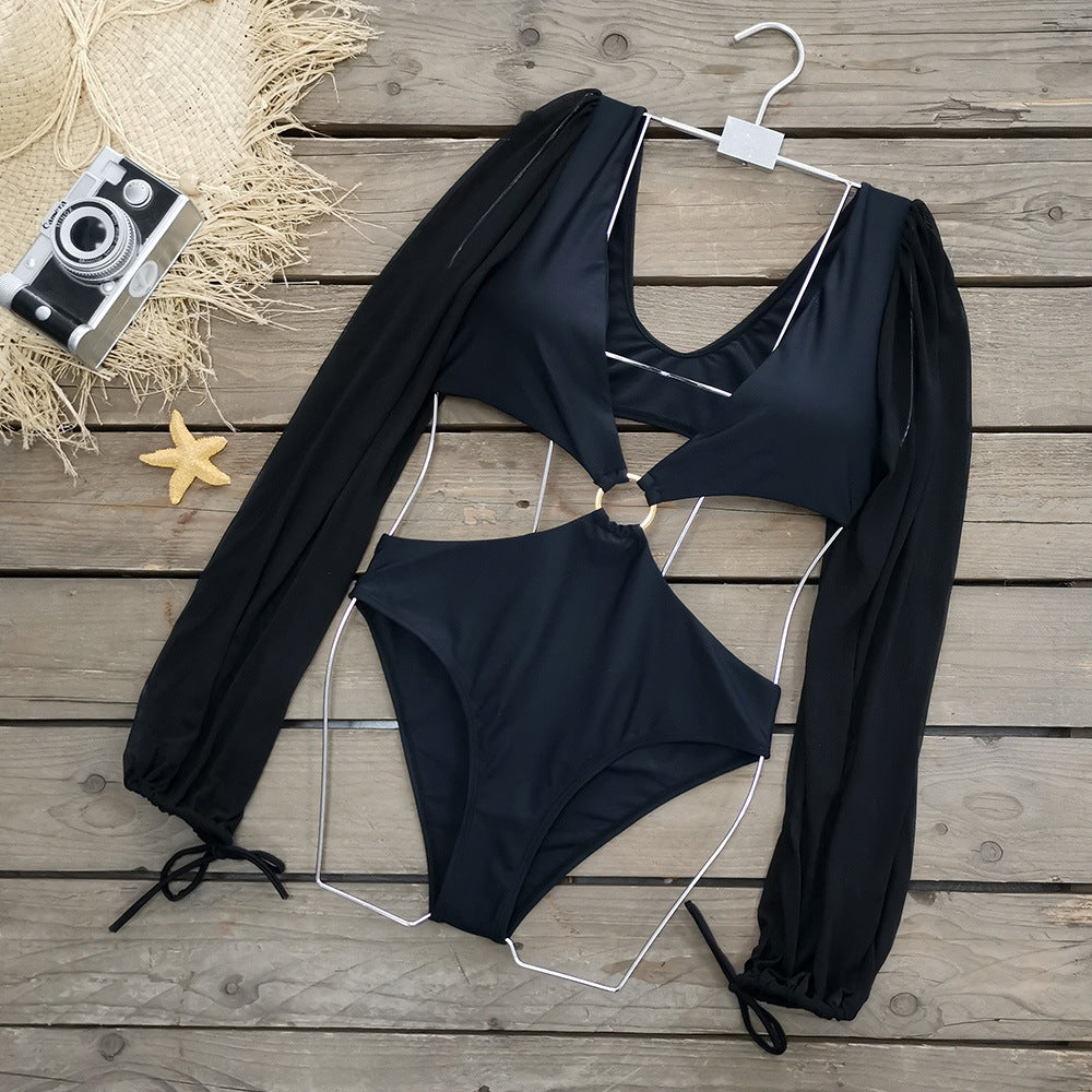 Black Long Sleeves Backless Women One Piece Swimsuits