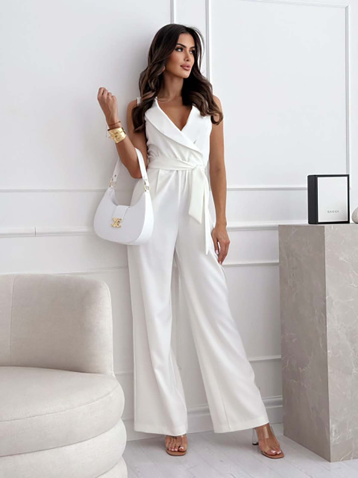Women's Comfortable Solid Color V-Neck Sleeveless Jumpsuit