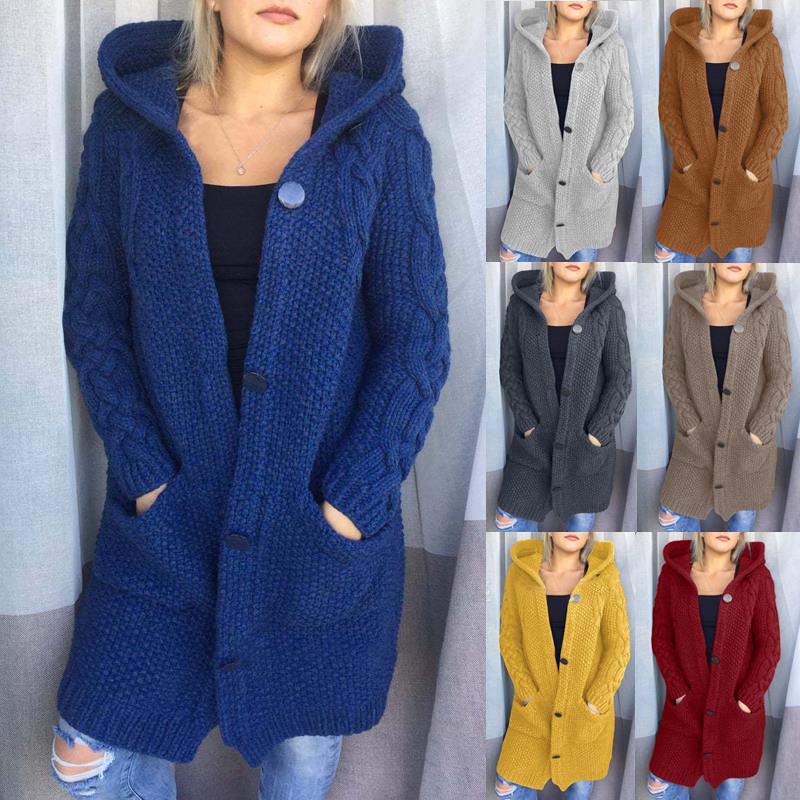 Women's Winter Hooded Single Button Slim Knit Sweater