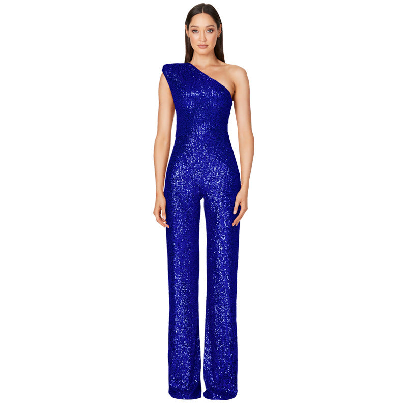 Sexy One Shoulder Sequined Jumpsuits