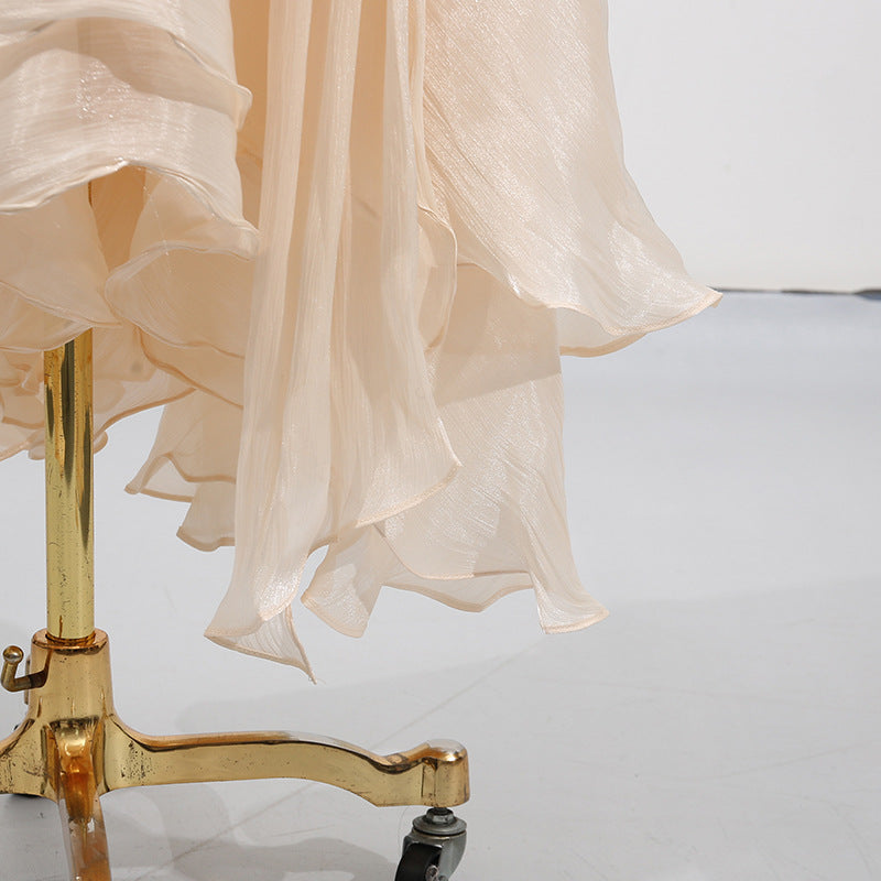 Women's Summer V-Neck Belted Ribbon Tie Waist Flowy Dress