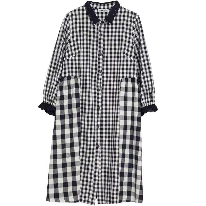 Vintage Plaid Long Sleeves Midi Dresses-Dresses-Free Shipping at meselling99