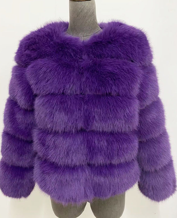 Women's Thickened Faux Fox Fur Spliced Winter Coat