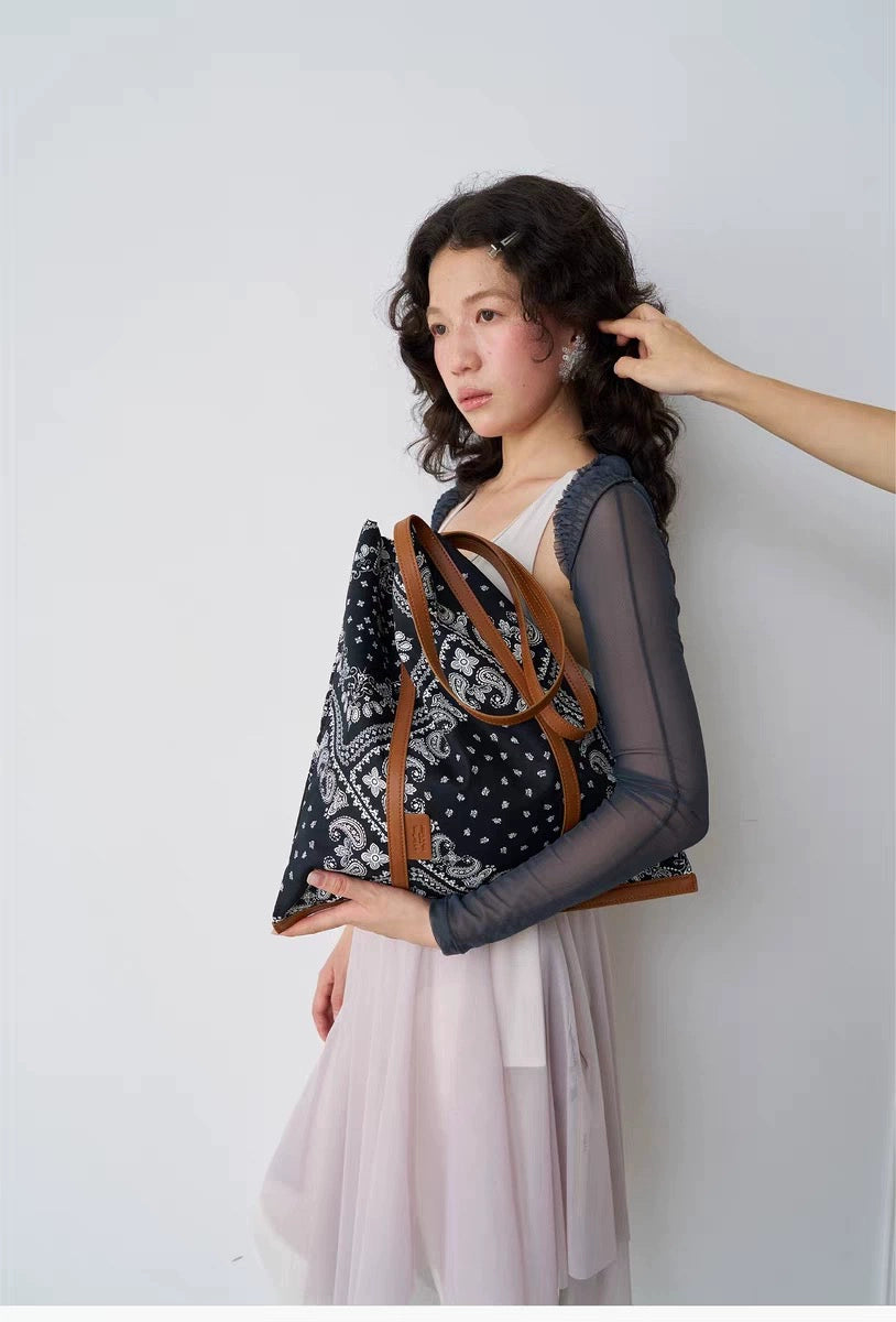 Canvas and Leather Tote Bag - Striped Canvas Crossbody Bags