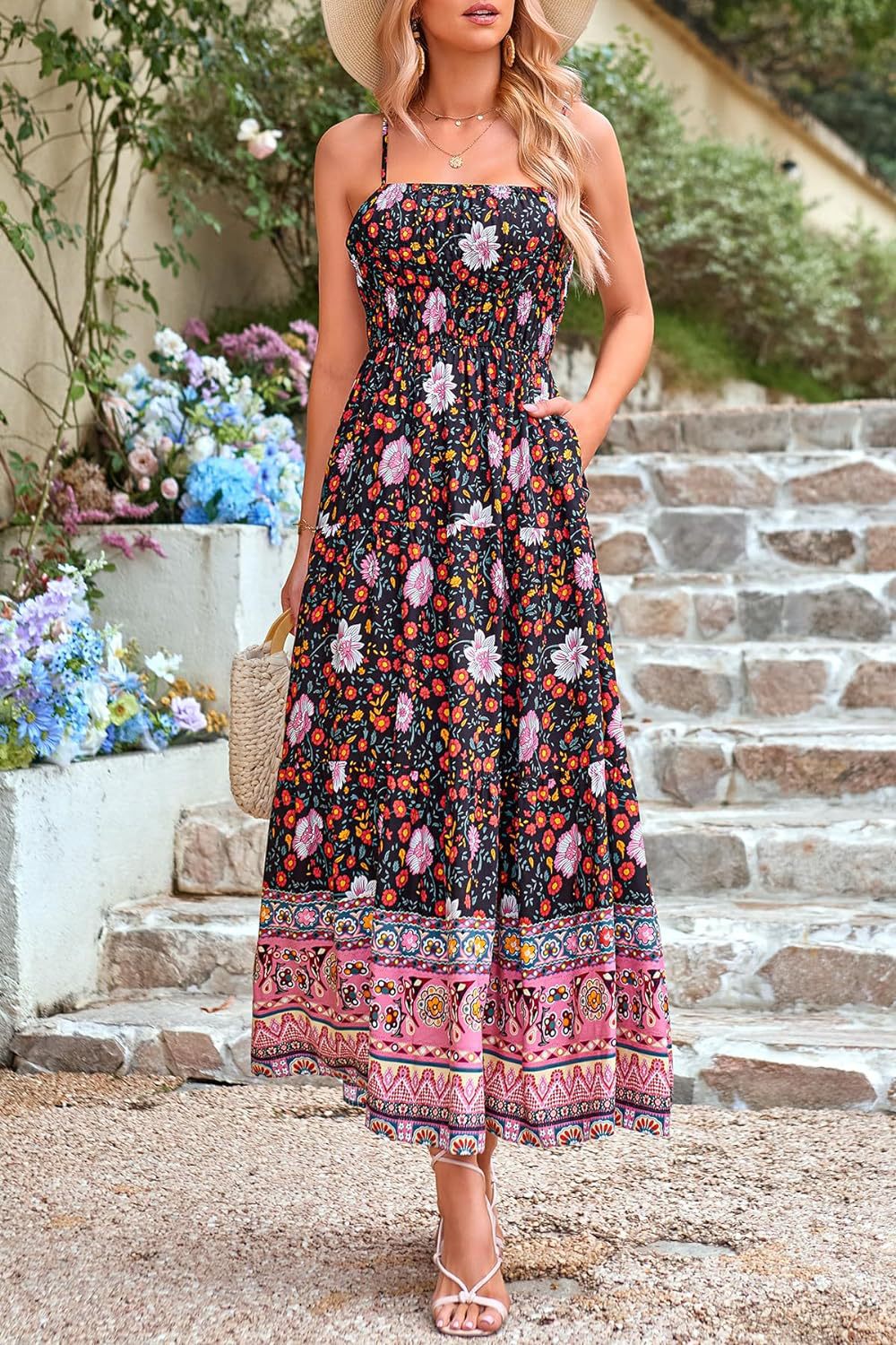 Vintage Bohemian Adjustable Straps Sleeveless Summer Dresses