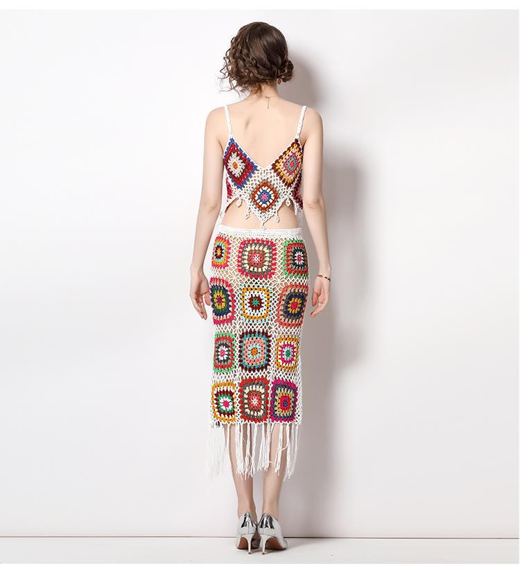Bohemia Crochet Knitted Women Tank Tops and Skirts Suits