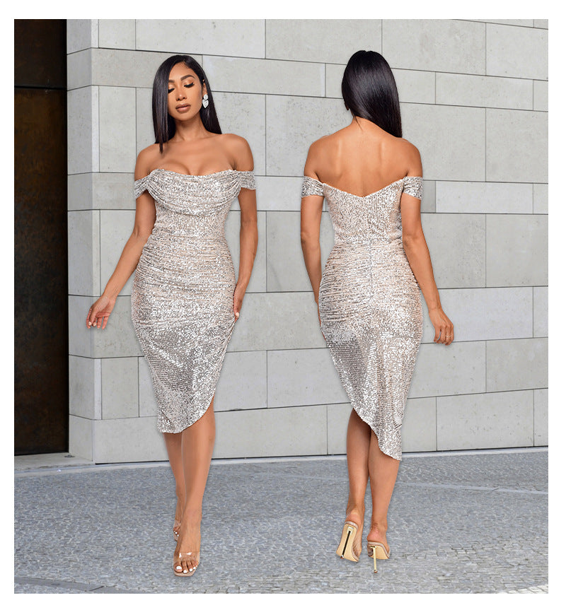 Sexy Off The Shoulder Sequined Mini Cocktail Dresses-Dresses-Free Shipping at meselling99