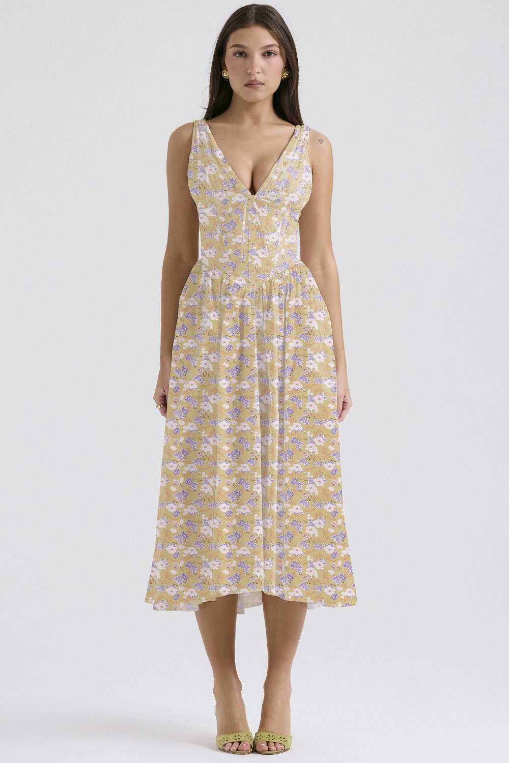 Elegant V-Neck Print Maxi Dress