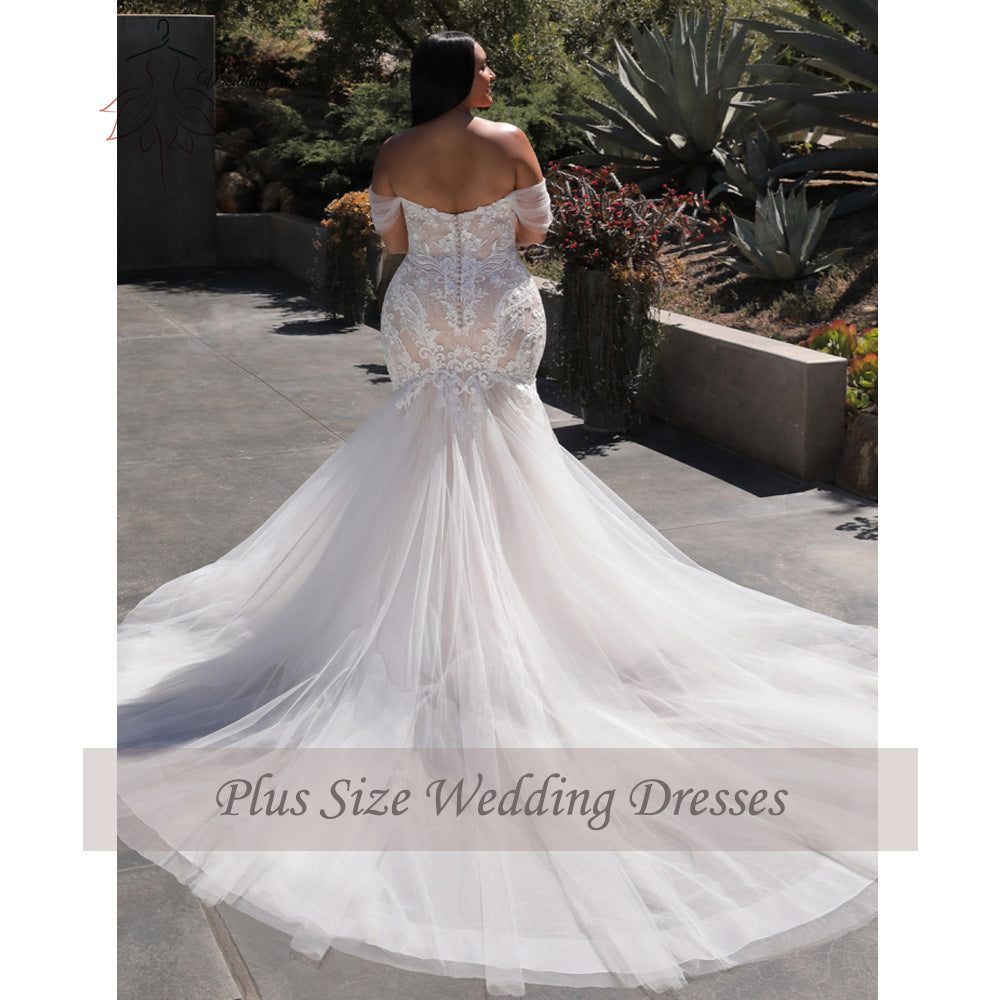 Sexy Off The Shoulder V Neck Plus Sizes Lace Wedding Dresses