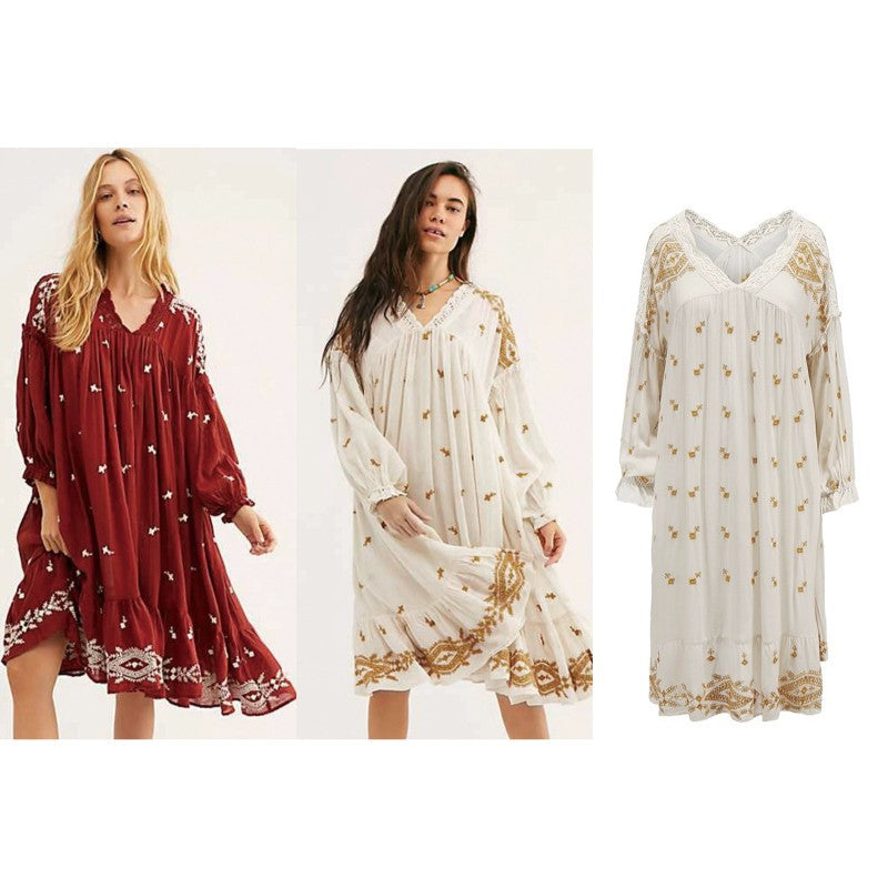 Bohemian Romantic Summer Doll Dress with Exquisite All-over Embroidery