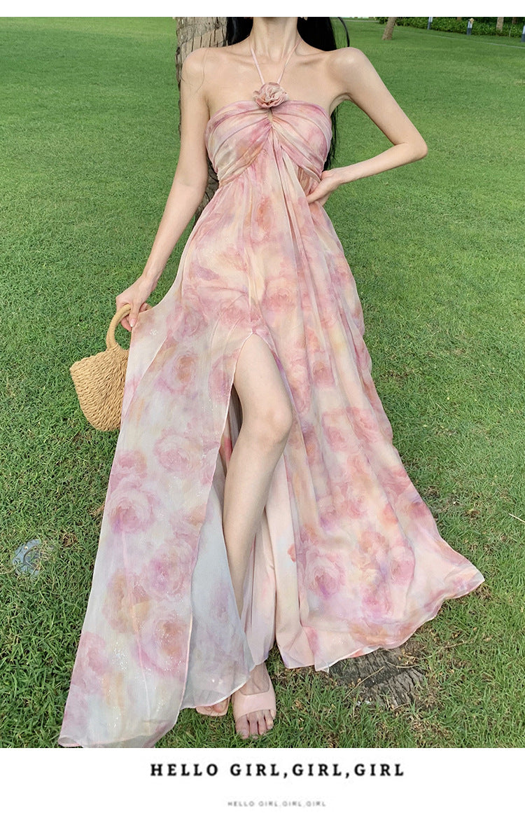 Luxury 3D Floral Halter Neck Dress