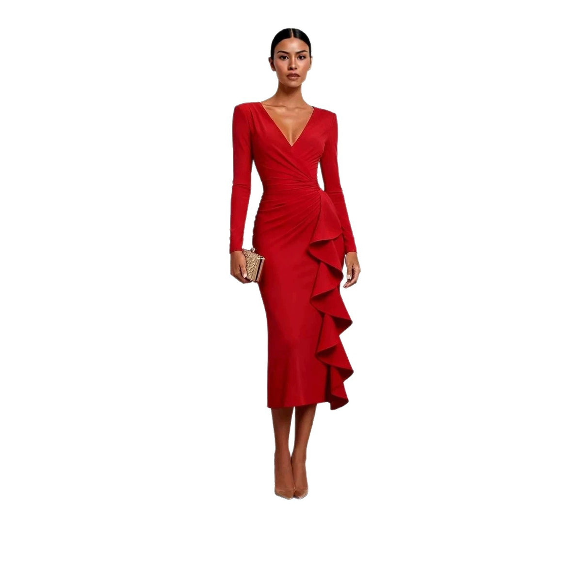 Elegant Ruffle Hem Long Dress