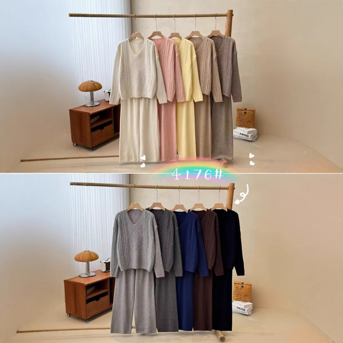 Women's Fashion Casual Long Sleeve Sweater Set – Winter Warm Knit Pullover & Wide-Leg Pants Two-Piece Outfit