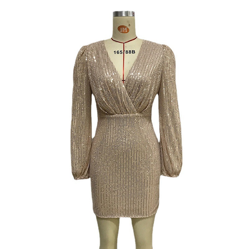 Sexy Sequined Long Sleeves Mini Party Dresses-Dresses-Free Shipping at meselling99