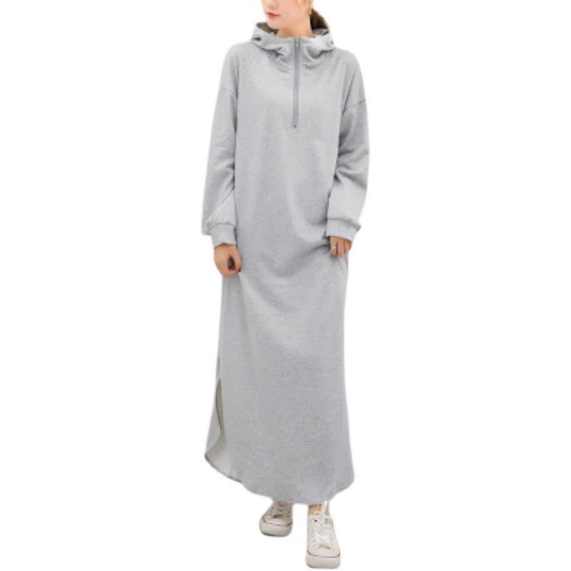 Women Casual Zipper Fall Long Hoodies Dresses-Cozy Dresses-Free Shipping at meselling99