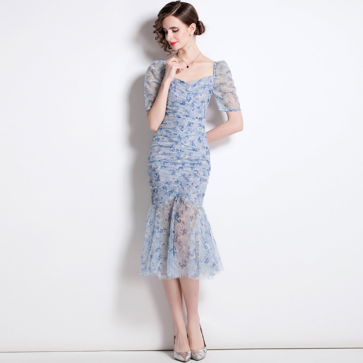 Sexy Square Neckline Tulle Party Mermaid Dresses-Dresses-Free Shipping at meselling99