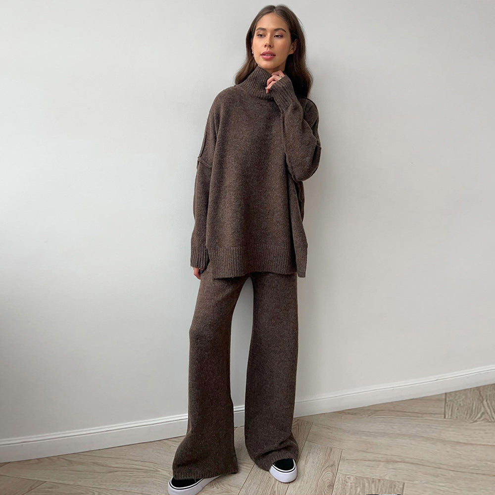 Casual High Neck Pullover Sweaters & Knitted Pants