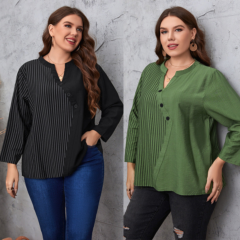 Fashion Striped Long Sleeves Plus Sizes Shirts