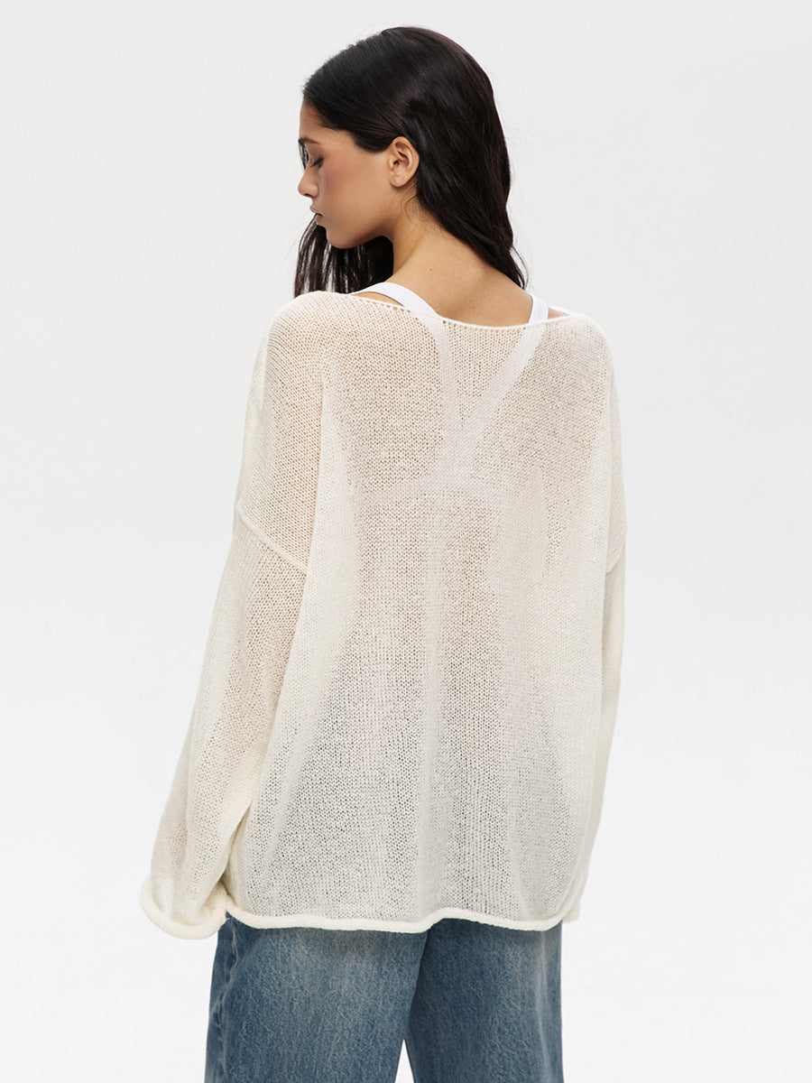 Casual See Through Knitted Long Sleeves Blouses