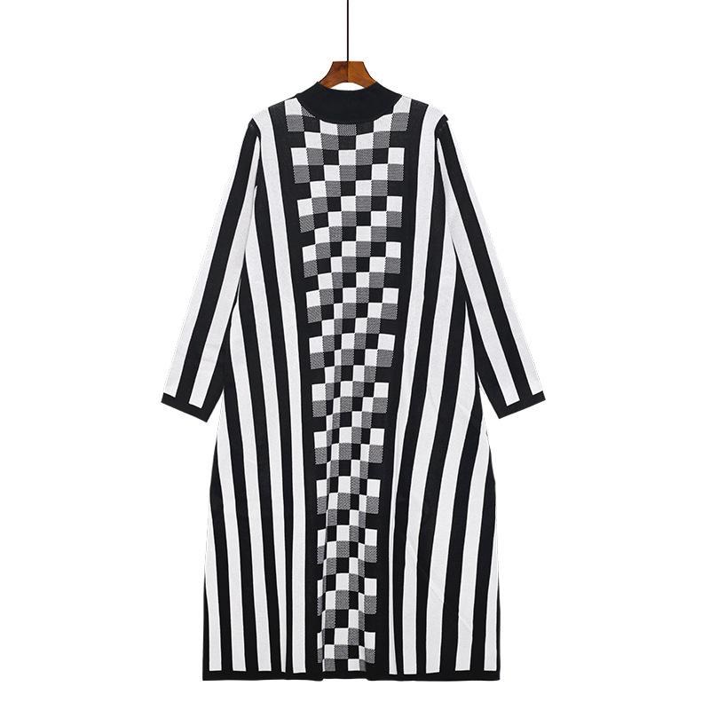 Black&white Knitted Striped Women Long Cozy Dresses-Dresses-The same as picture-One Size-Free Shipping at meselling99