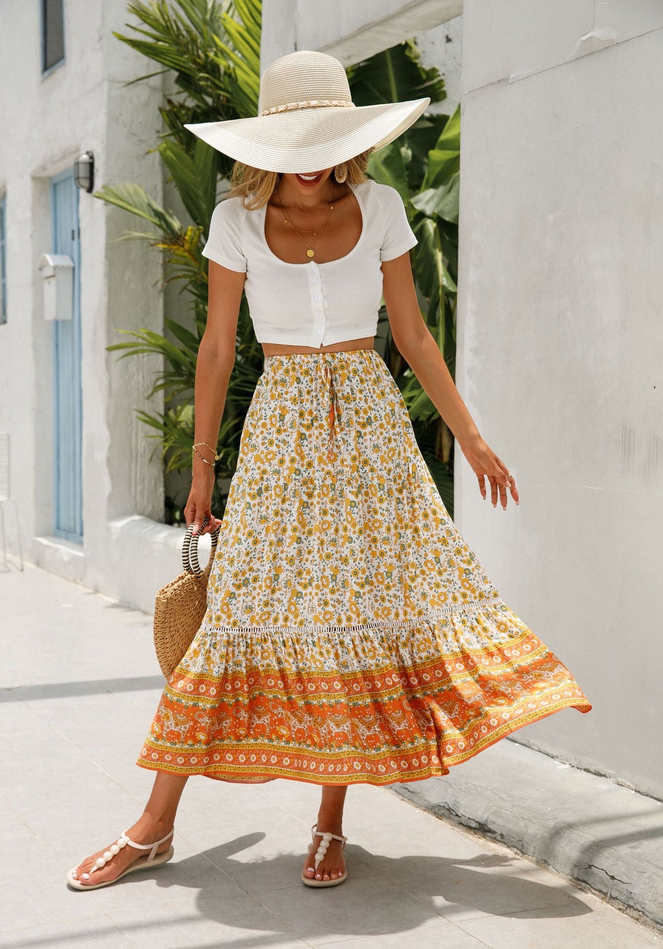 Boho V-Neck Rayon Beach Maxi Skirt