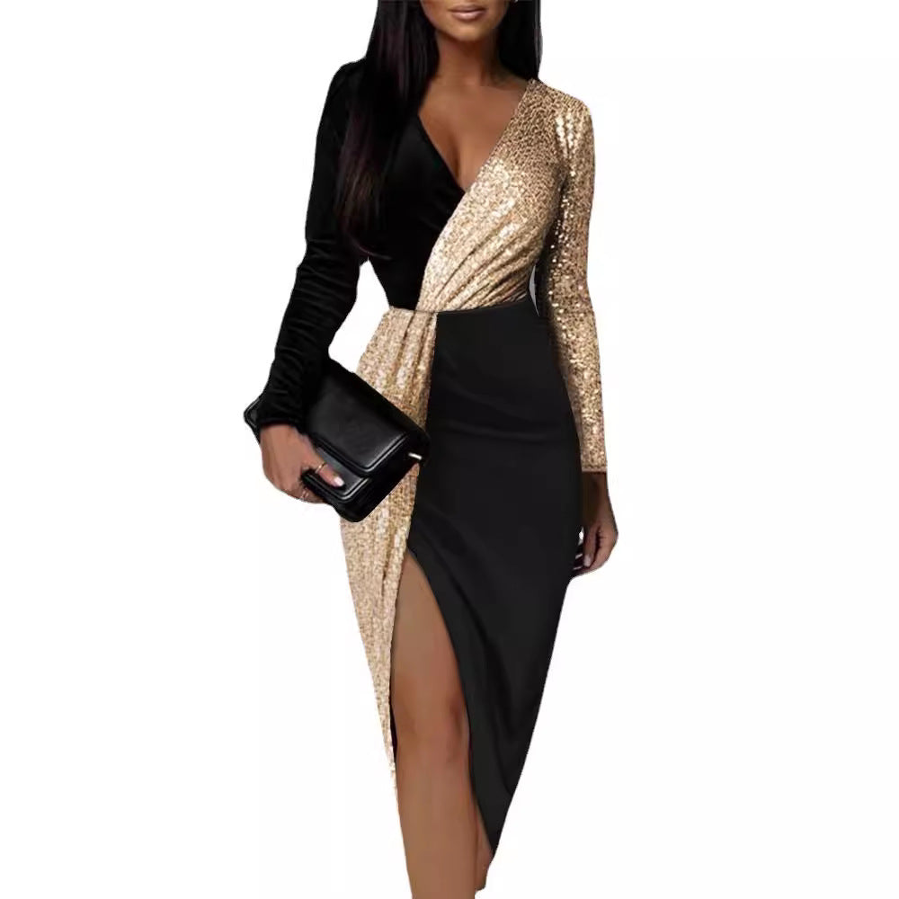 High Waist Solid Color Elegant Office Long Sleeves Midi Dress