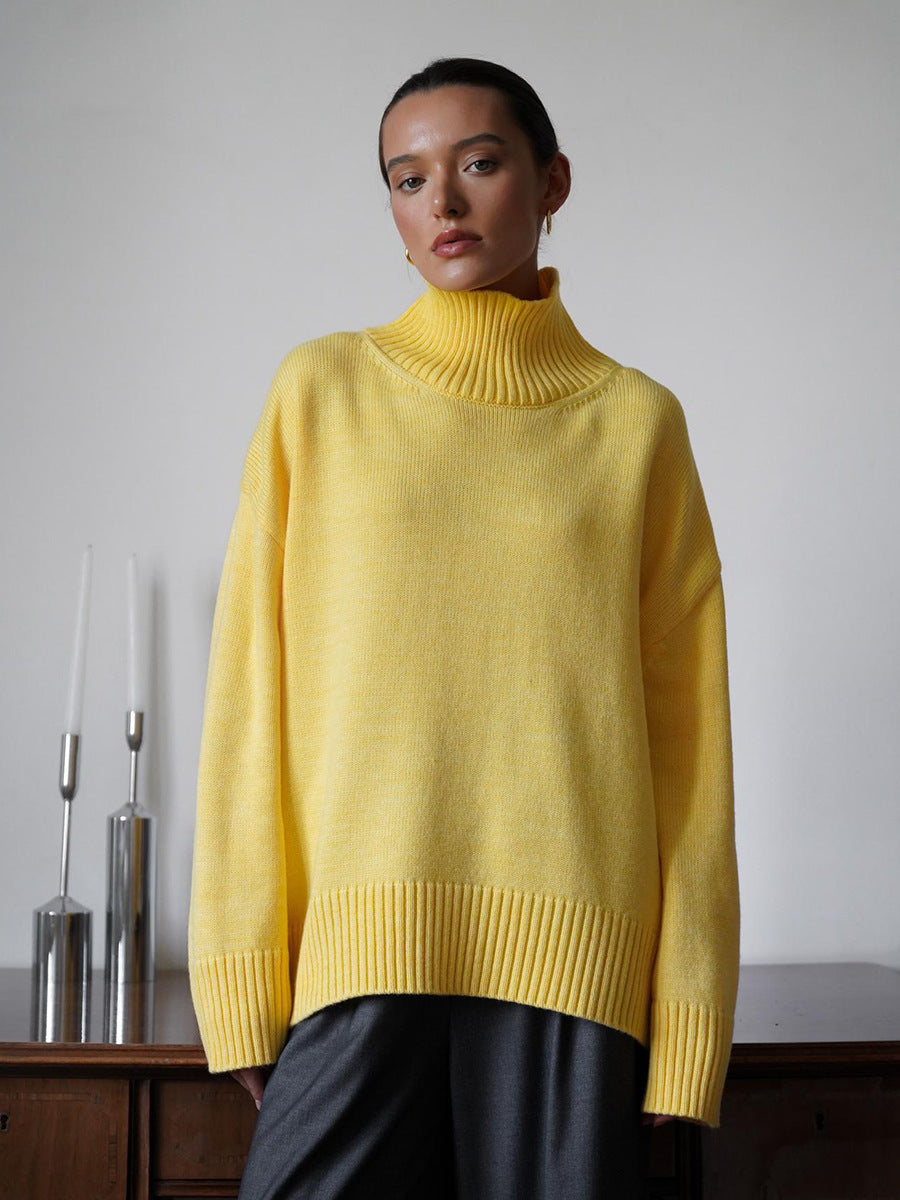 Women's Oversized Solid Color High Neck Sweater