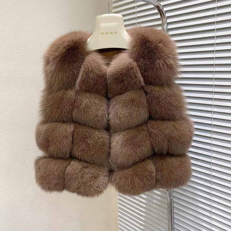 Classic Spliced Short Faux Fox Fur Vest