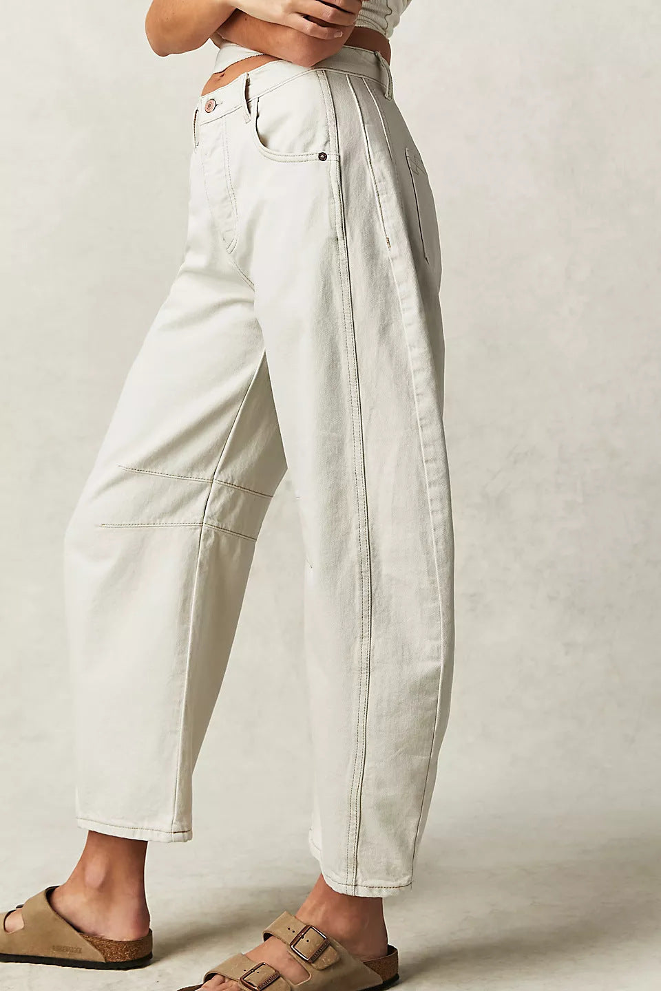 High-Waist Loose Fit Draped Wide Leg Jeans