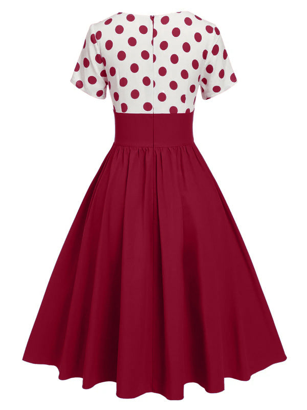 Polka Dot Contrast Panel Dress
