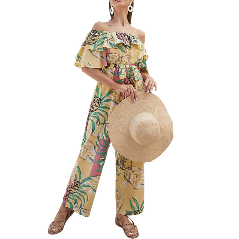 Sexy One Shoulder Chiffon Summer Beach Jumpsuits