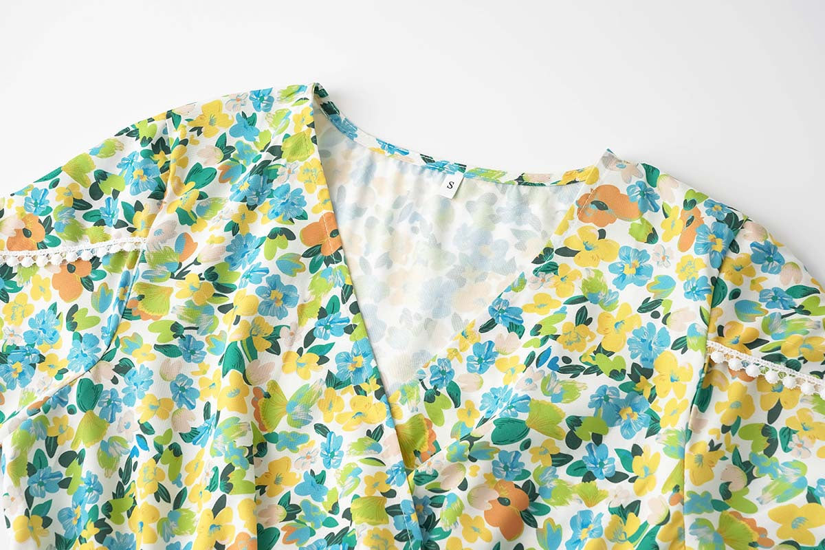 Women's Summer Floral V-Neck Split Hem Top
