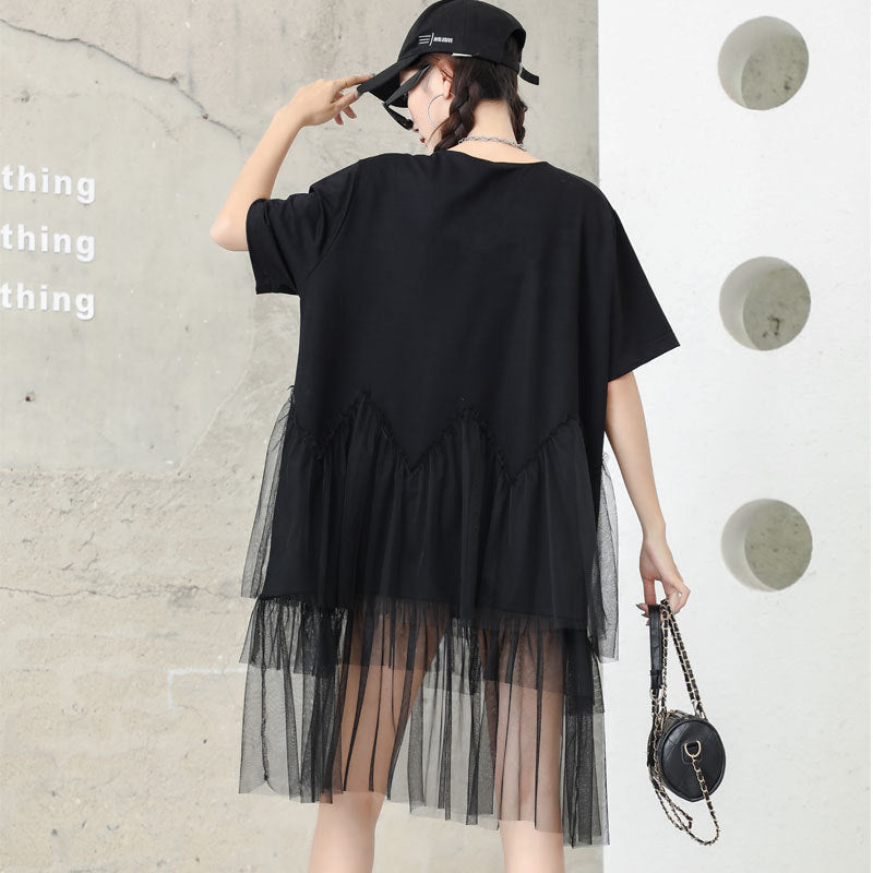 Cat Designed Tulle Loose Summer Black Midi Dresses-Dresses-Black-One Size-Free Shipping at meselling99