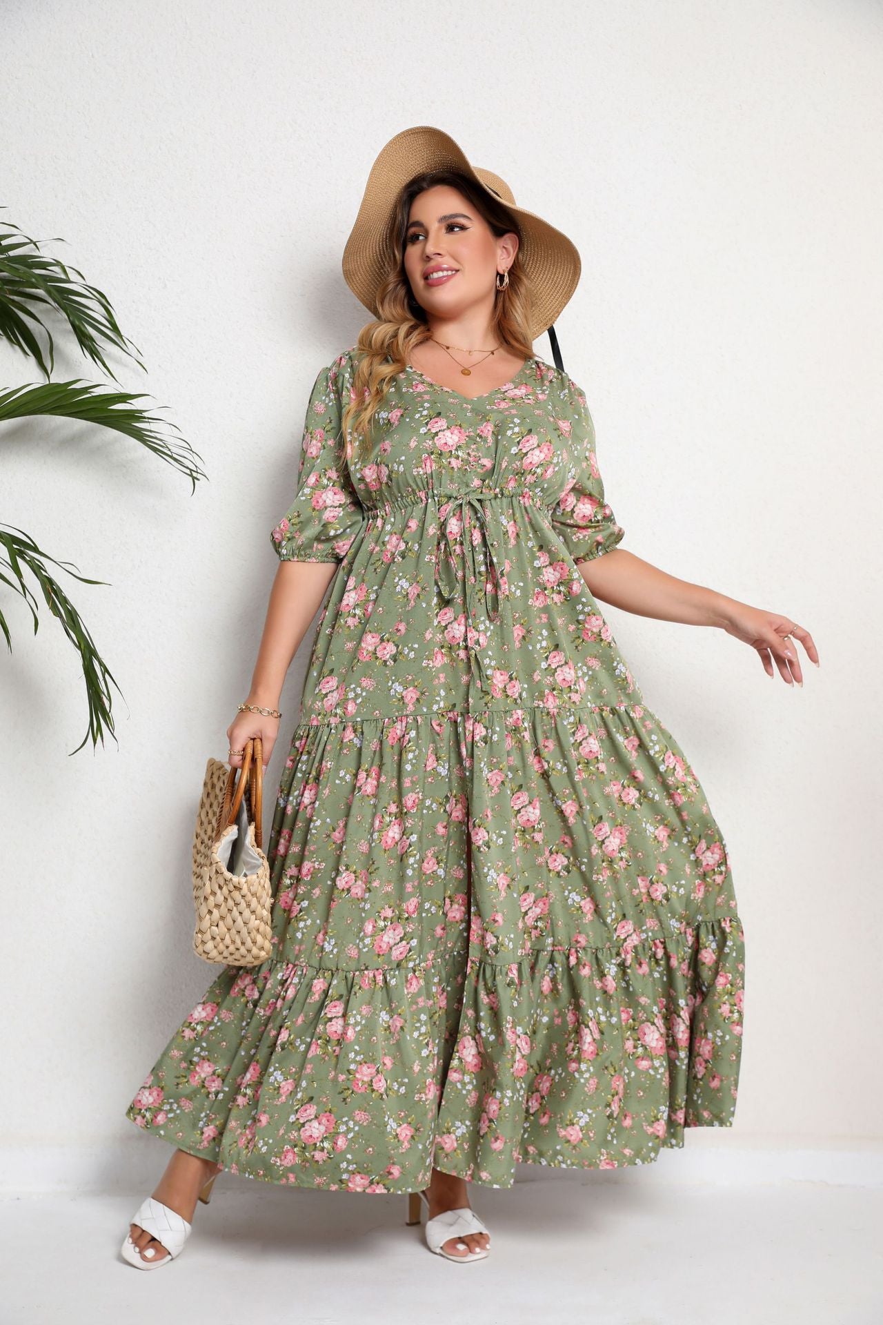 Plus Size Summer Boho Print Flowy Maxi Dress