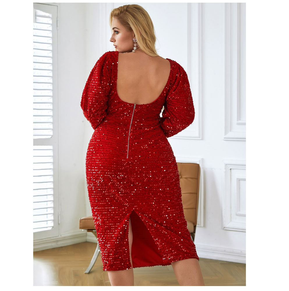 Summer Long Sleeves Sequined Plus Sizes Dresses-Dresses-Free Shipping at meselling99