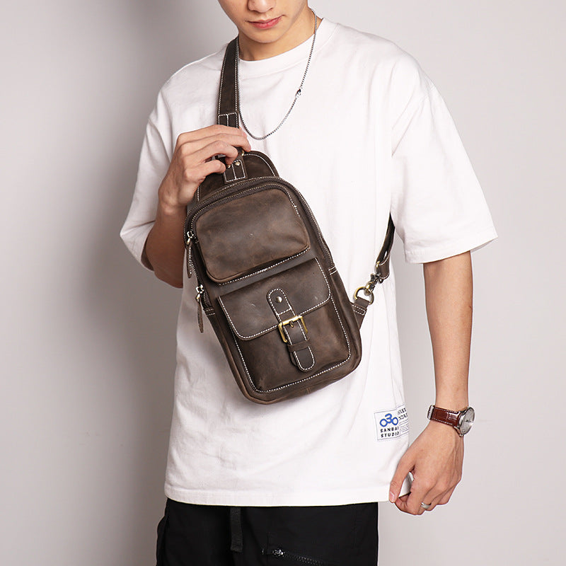 European and American Men's Crazy Horse Leather Crossbody Chest Bag