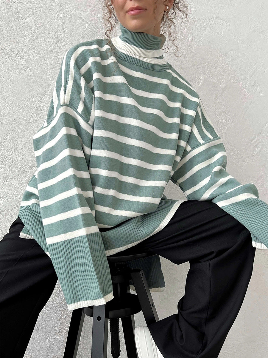 Women's Striped Turtleneck Sweater