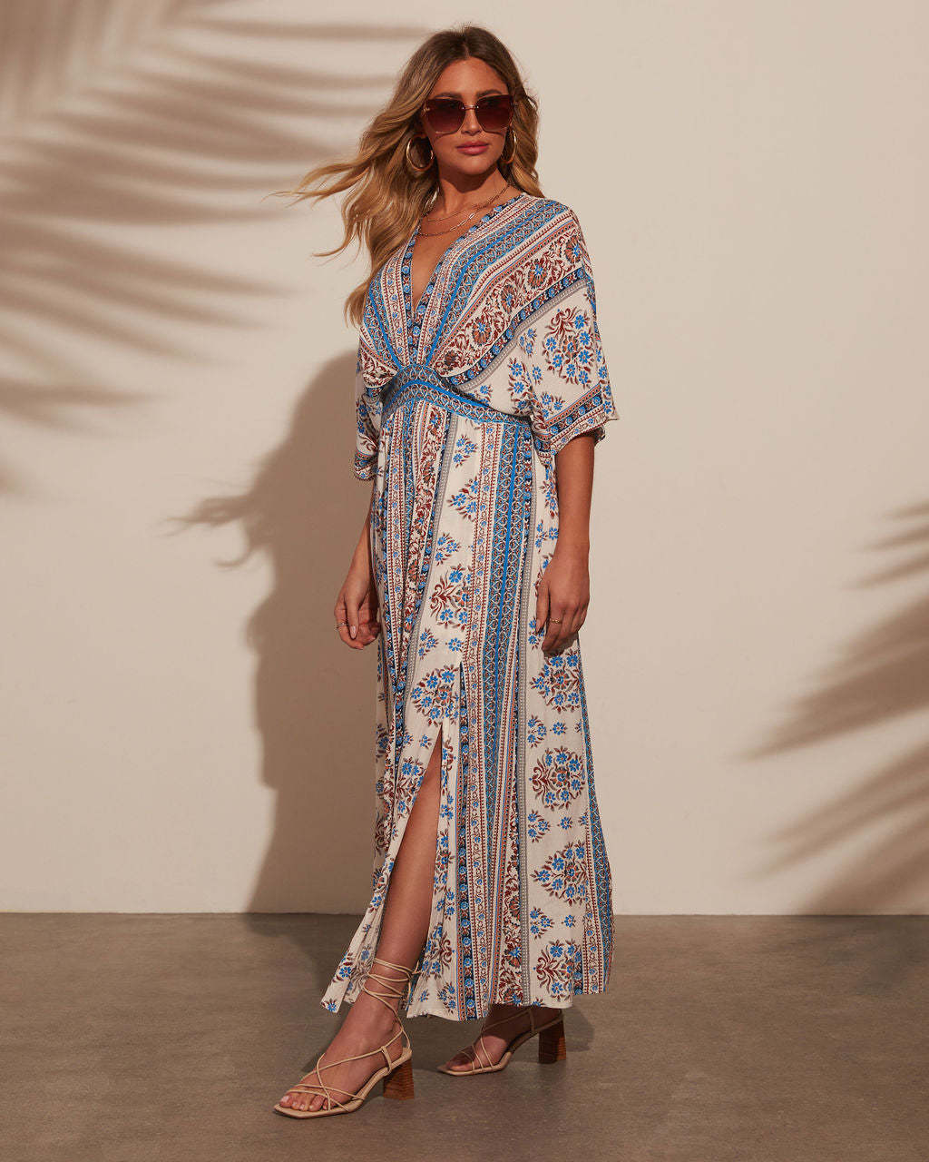 Summer Floral Print V-Neck Sleeveless Maxi Dress