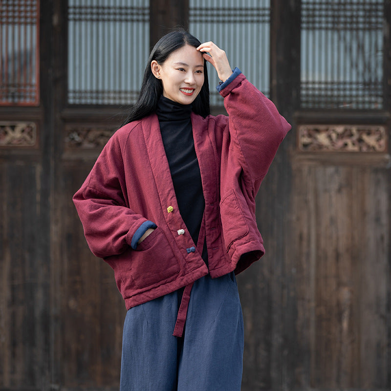 Vintage Linen Short Women Winter Outerwear