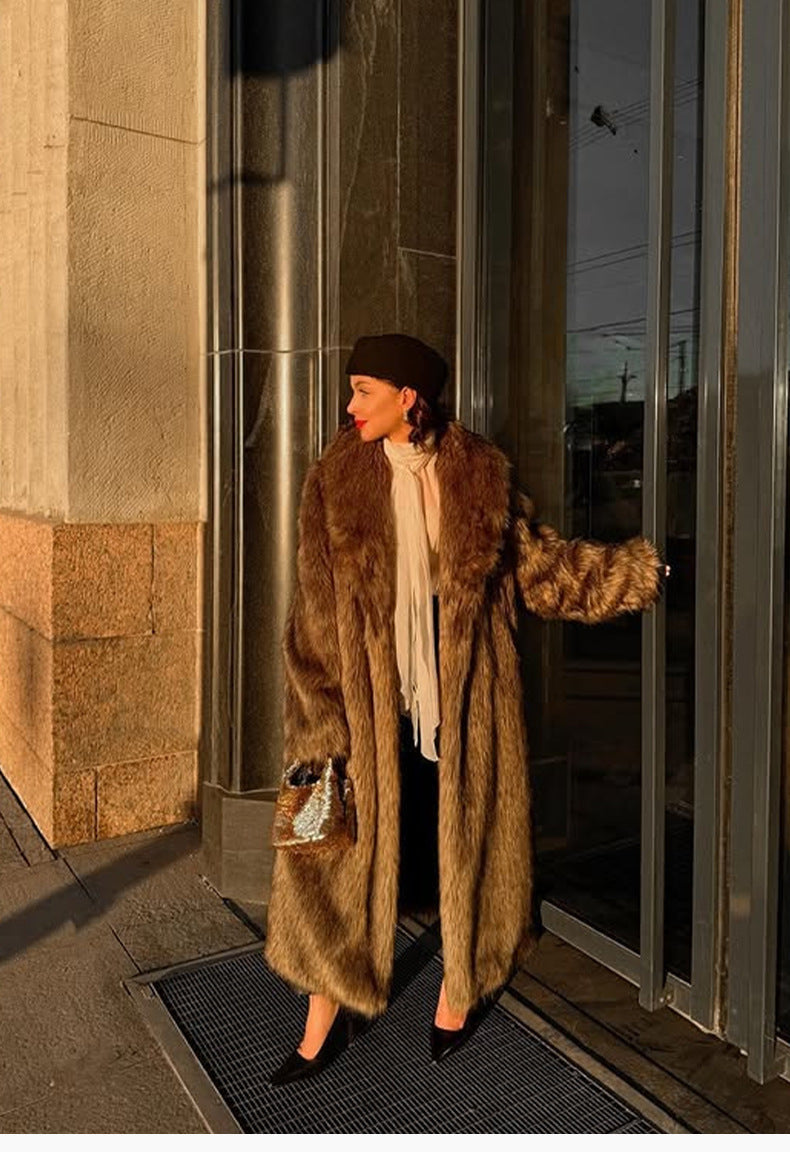 Faux Fur Winter Jacket in Brown, Thickened Warm Outerwear