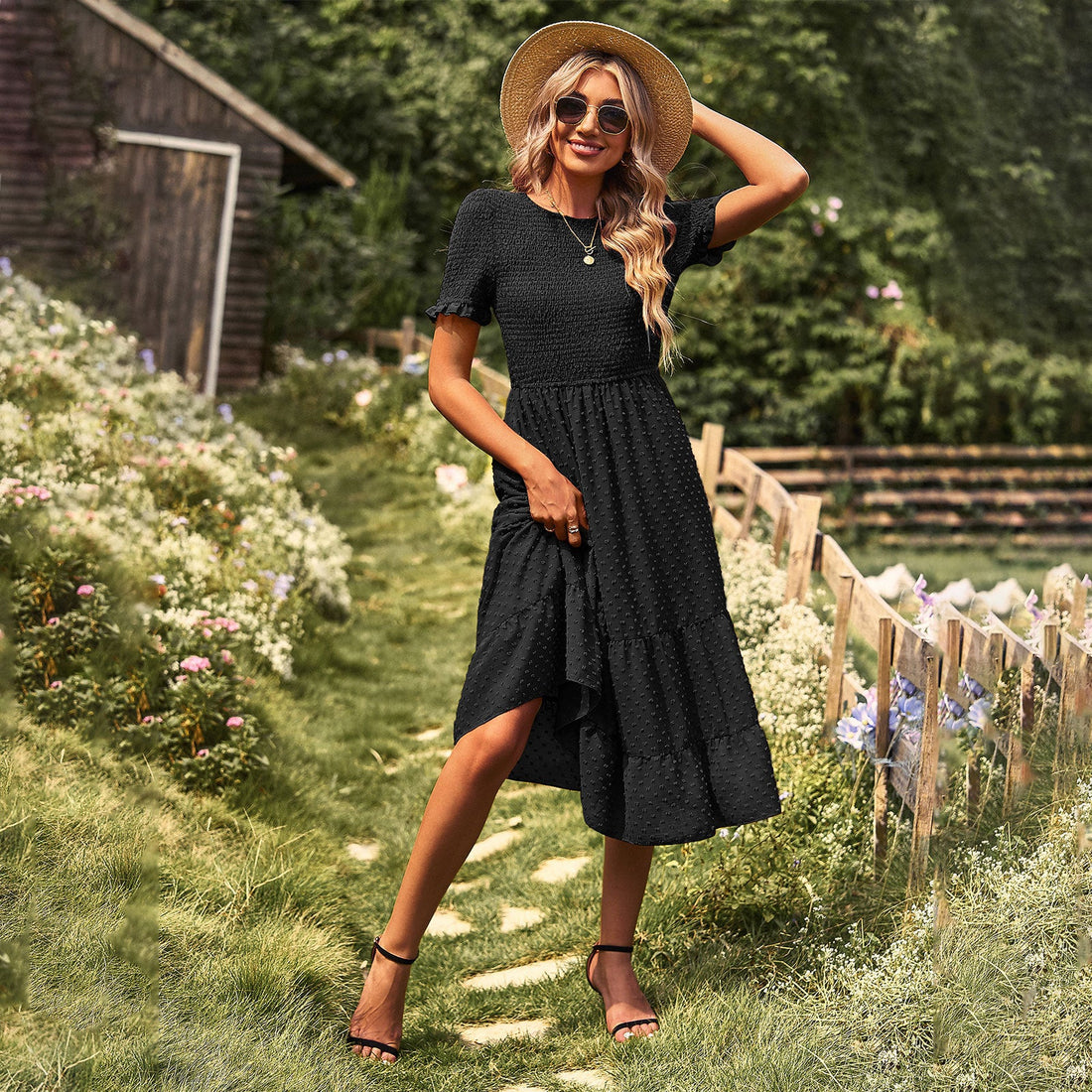 Elegant Short Sleeves Midi Dresses