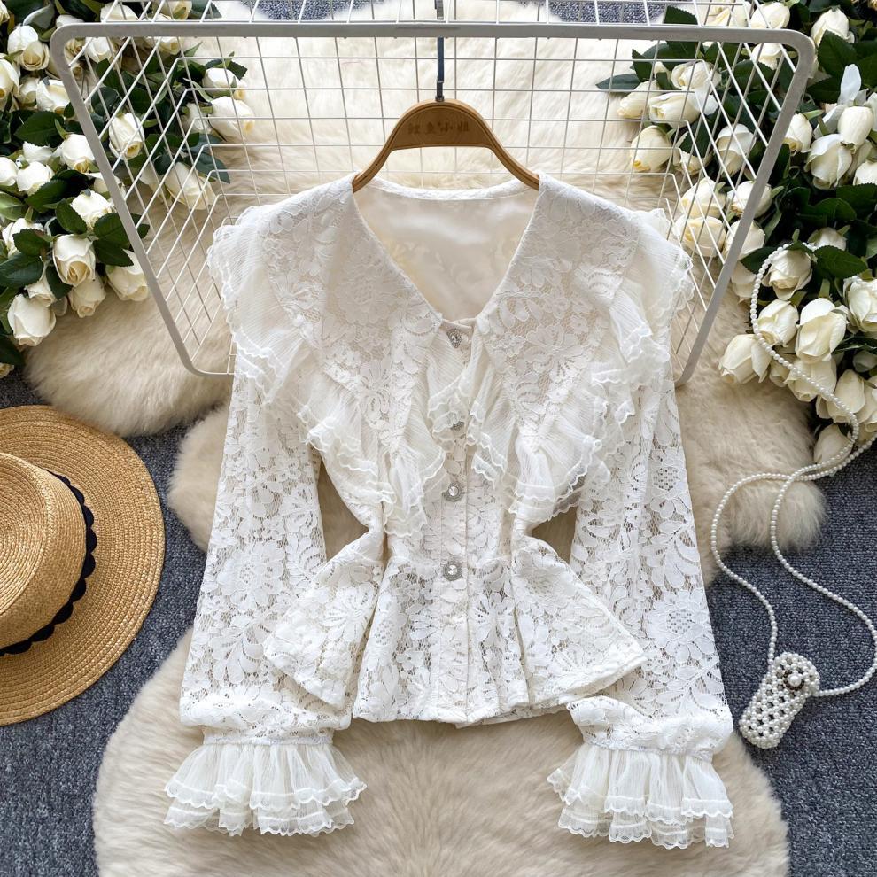 Lace Patchwork Lantern Sleeve Blouse